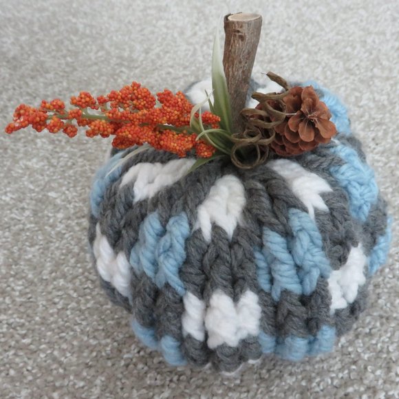 Other - NEW Handmade Fall Crocheted Pumpkin Blue Gray White